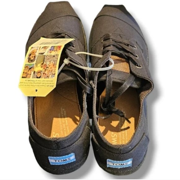 New Mens Black Toms 10.5 Canvas Shoe Loafers Boat Walking Sneaker Leather Paseos - Picture 3 of 8